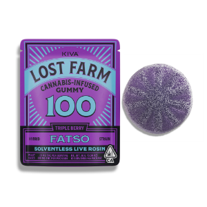 A photograph of Lost Farm One Piece Rosin Gummies Triple Berry Fatso