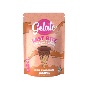 A photograph of Gelato Last Bite 100mg Hyrbid Milk Chocolate Caramel 10pc