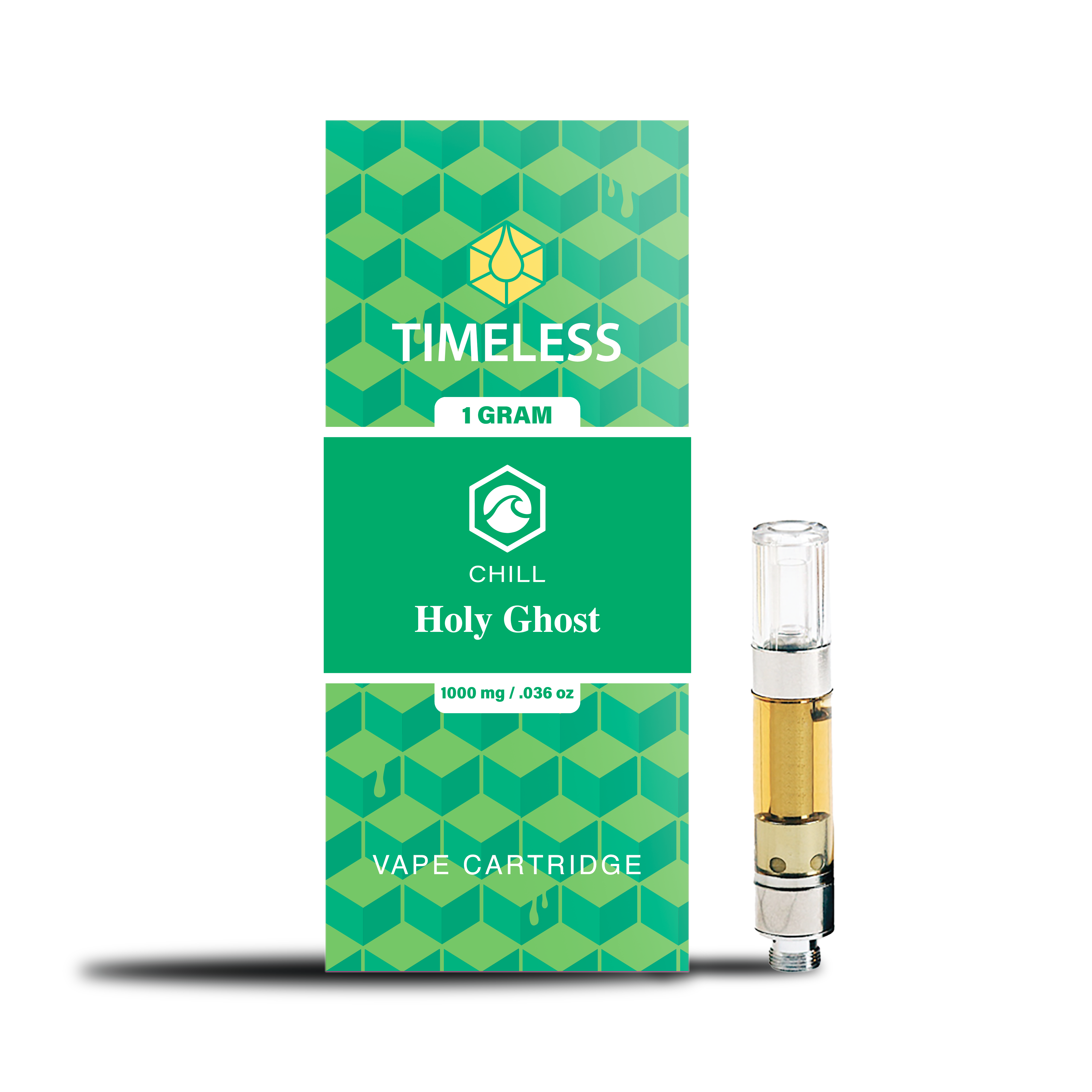 A photograph of Timeless Cartridge Chill 1g Hybrid Holy Ghost