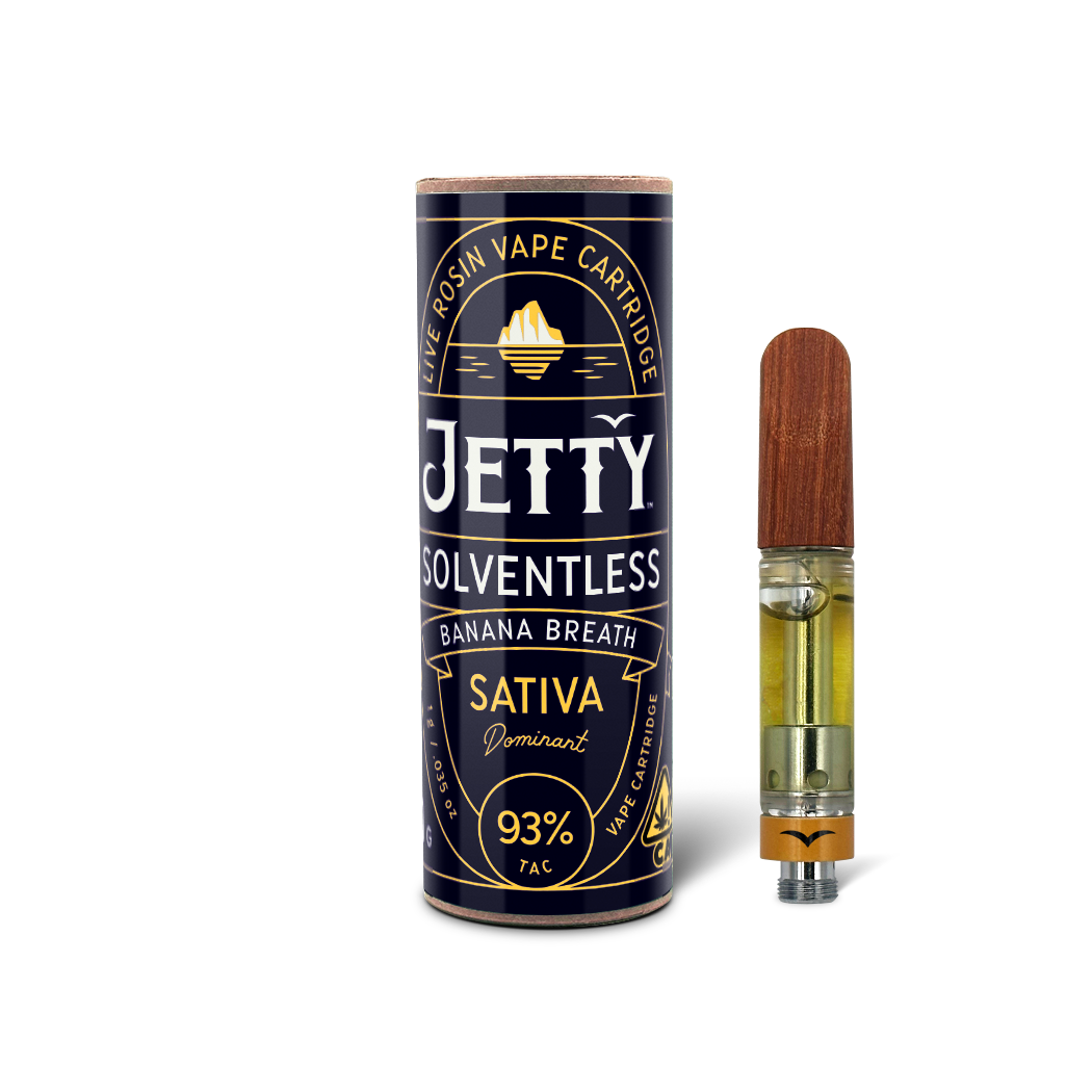 A photograph of Jetty Cartridge 1g Solventless Banana Breath