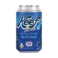 A photograph of Keef 100mg Blue Razz Xtreme Classic Soda 12oz