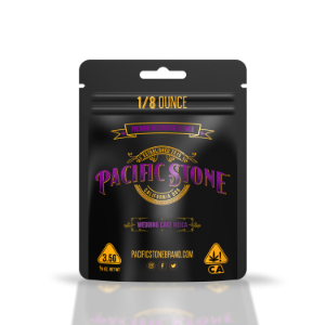 A photograph of Pacific Stone Flower 3.5g Pouch Indica Wedding Cake