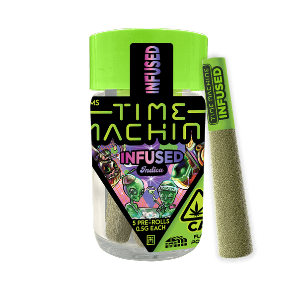 A photograph of Time Machine Infused Preroll 5pk Indica Lemon Cookie