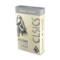 A photograph of CLSICS Live Rosin Cartridge 1g Indica Ghost Vapor