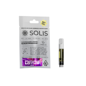 A photograph of Solis Cartridge 1g Indica Purple Lotus