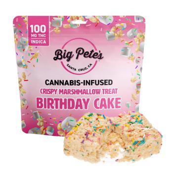A photograph of Big Pete's Birthday Cake Crispy Marshmallow Treat Indica 100mg