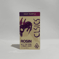 A photograph of CLSICS Live Rosin All-In-One Cartridge 1g Indica Deep Purple