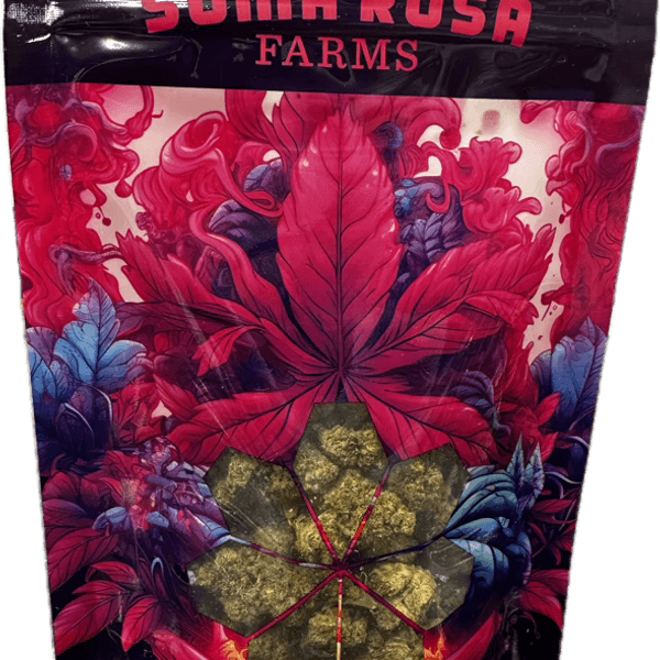 A photograph of Soma Rosa Flower 28g Indica Blue Zushi