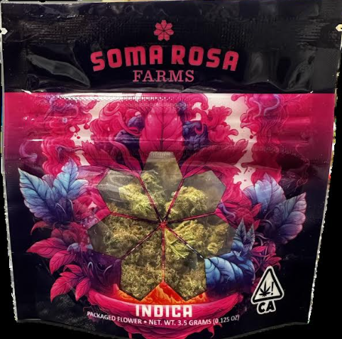 A photograph of Soma Rosa Flower 3.5g Indica Gelatti x Gelonade