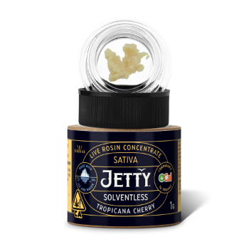 A photograph of Jetty Live Rosin OCAL 1g Solventless Tropicana Cherry