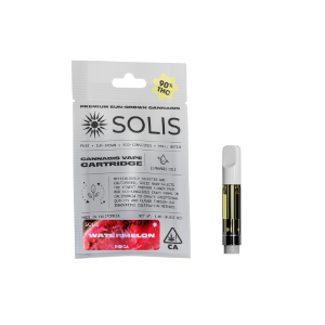 A photograph of Solis Cartridge 1g Indica Watermelon