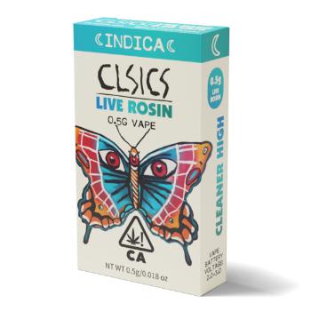 A photograph of CLSICS Live Rosin Cartridge 0.5g Indica Donny Burger