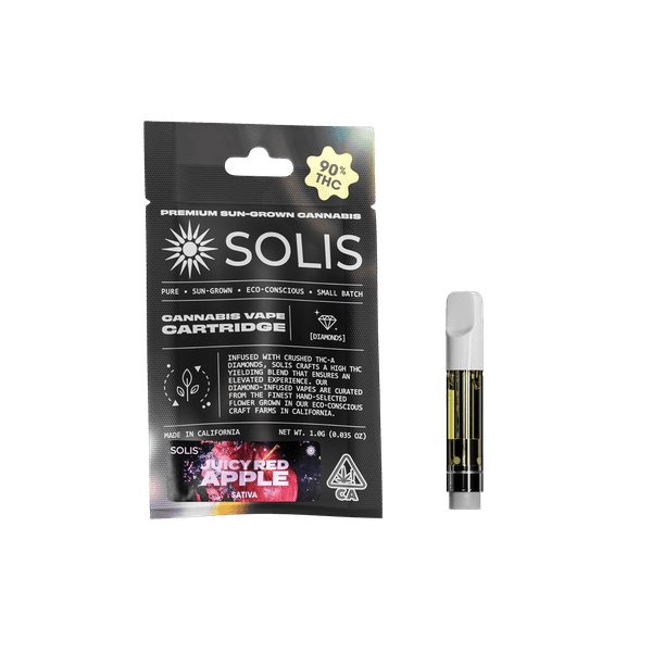 A photograph of Solis Diamond Enhanced Cartridge 1g Sativa Juicy Red Apple