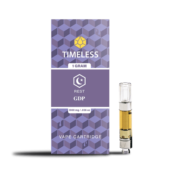 A photograph of Timeless Cartridge Rest 1g Indica Grand Daddy Purp