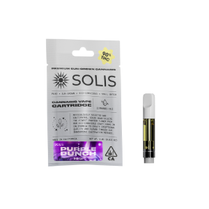 A photograph of Solis Cartridge 1g Indica Purple Punch