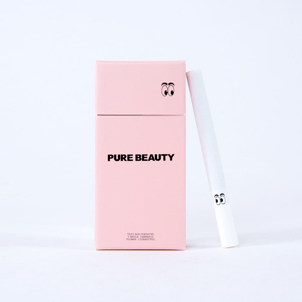 A photograph of Pure Beauty Cannabis Cigarettes 5pk Pink Box Indica