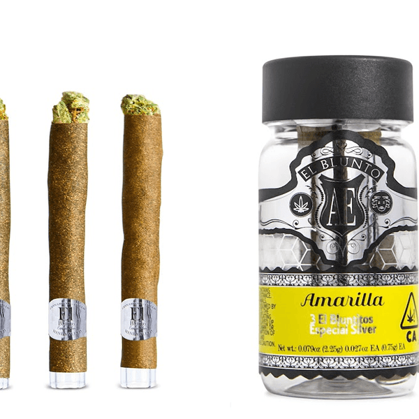 A photograph of El Blunto Especial Silver Bluntito .75g Hybrid Amarilla 3pk