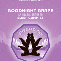 A photograph of Emerald Sky Gummies 10ct 100mg Indica Goodnight Grape Sleep