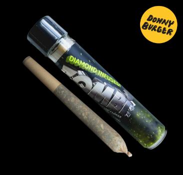 A photograph of Zombi Diamond Infused Preroll 1g Donny Burger