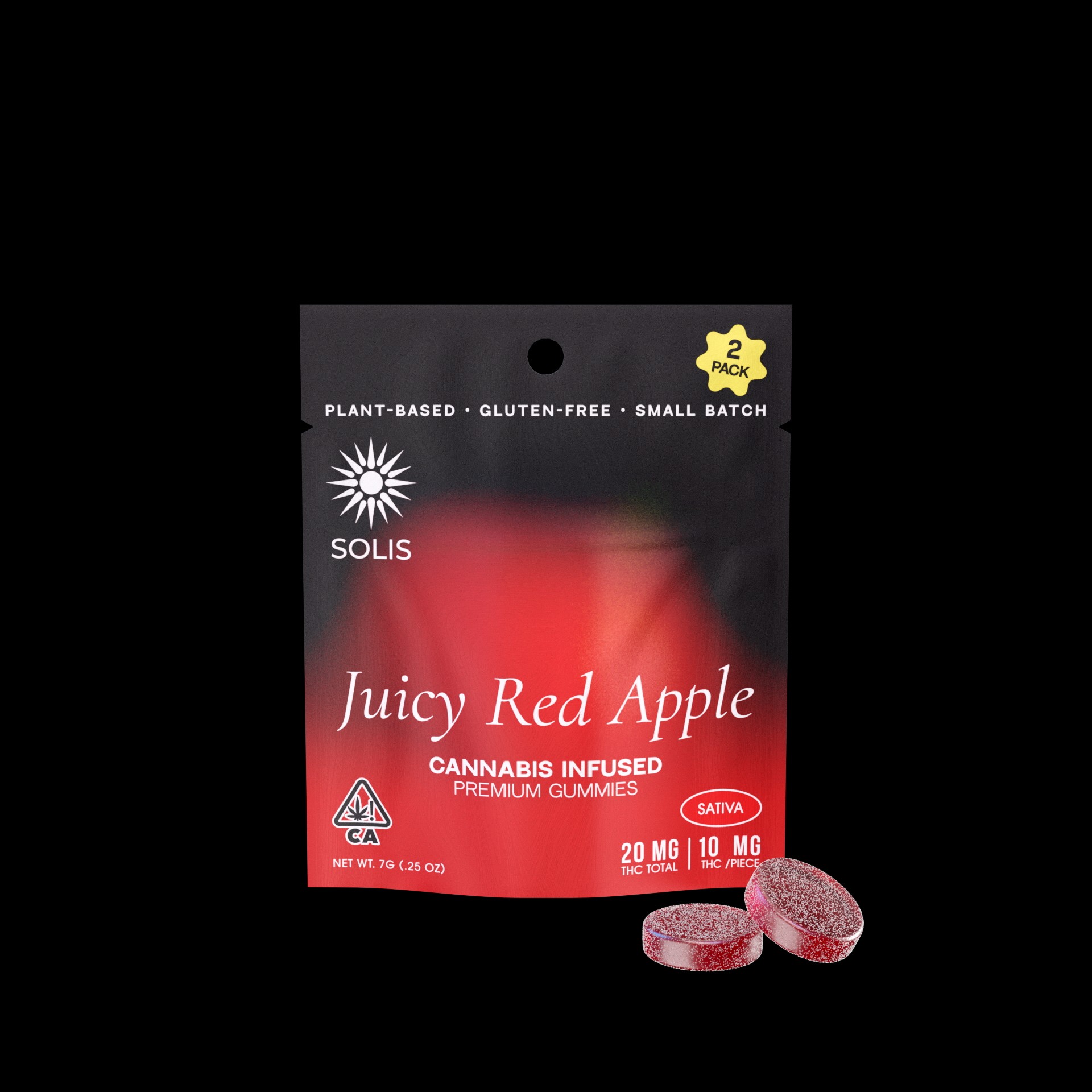 A photograph of Solis Gummies Sativa Juicy Red Apple 2pk