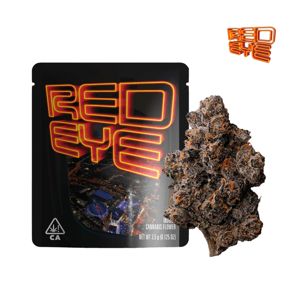 A photograph of Seed Junky Flower 3.5g Indica Red Eye