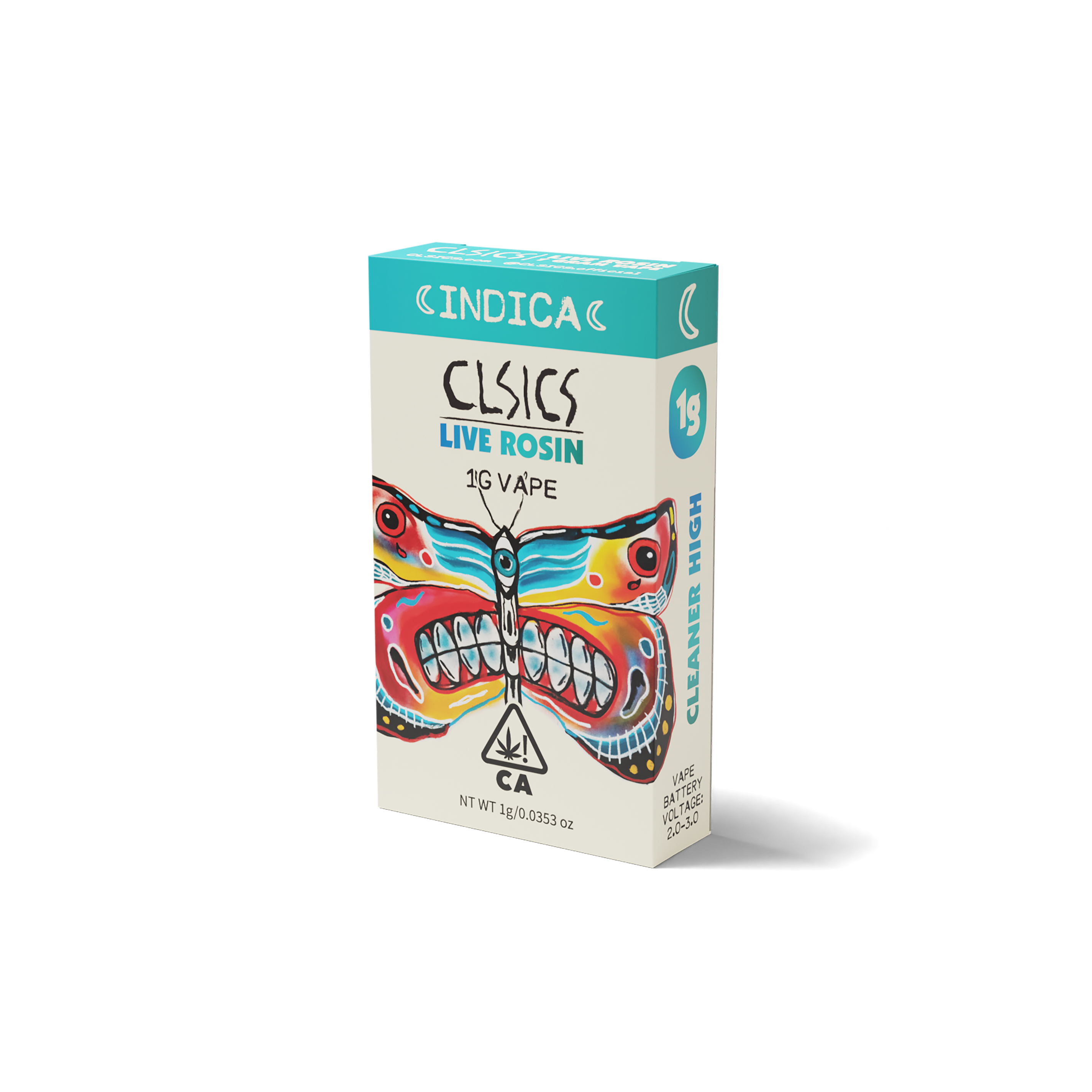 A photograph of CLSICS Live Rosin Cartridge 1g Indica Ghost Vapor