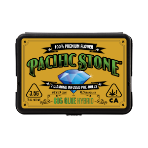 A photograph of Pacific Stone Diamond Infused Prerolls 0.5g Hybrid 805 Glue 7-Pack 3.5g