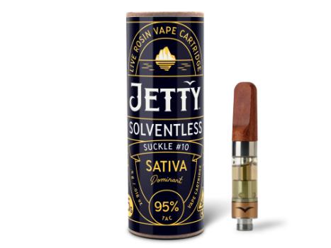 A photograph of Jetty Cartridge 0.5g Solventless Suckle #10