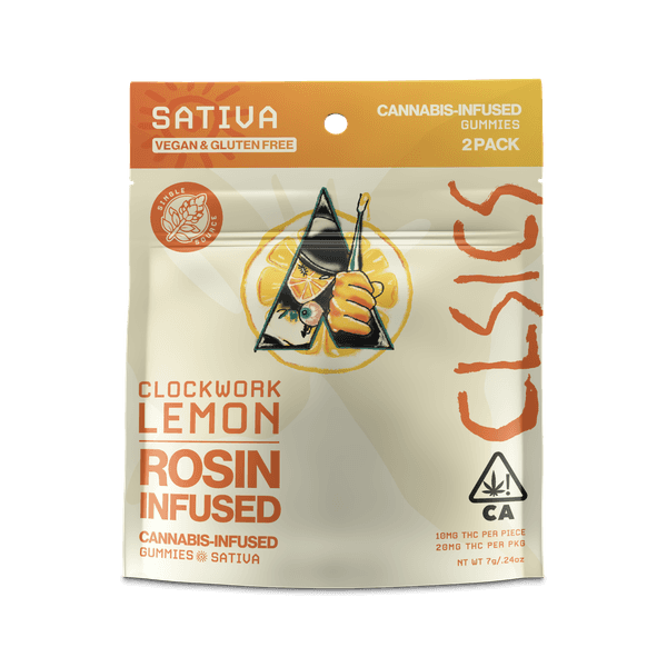 A photograph of CLSICS Live Rosin Gummies Sativa Clockwork Lemon 2-Piece