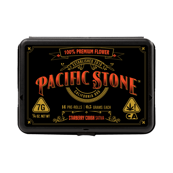 A photograph of Pacific Stone Preroll 0.5g Sativa Starberry Cough 14-Pack 7.0g