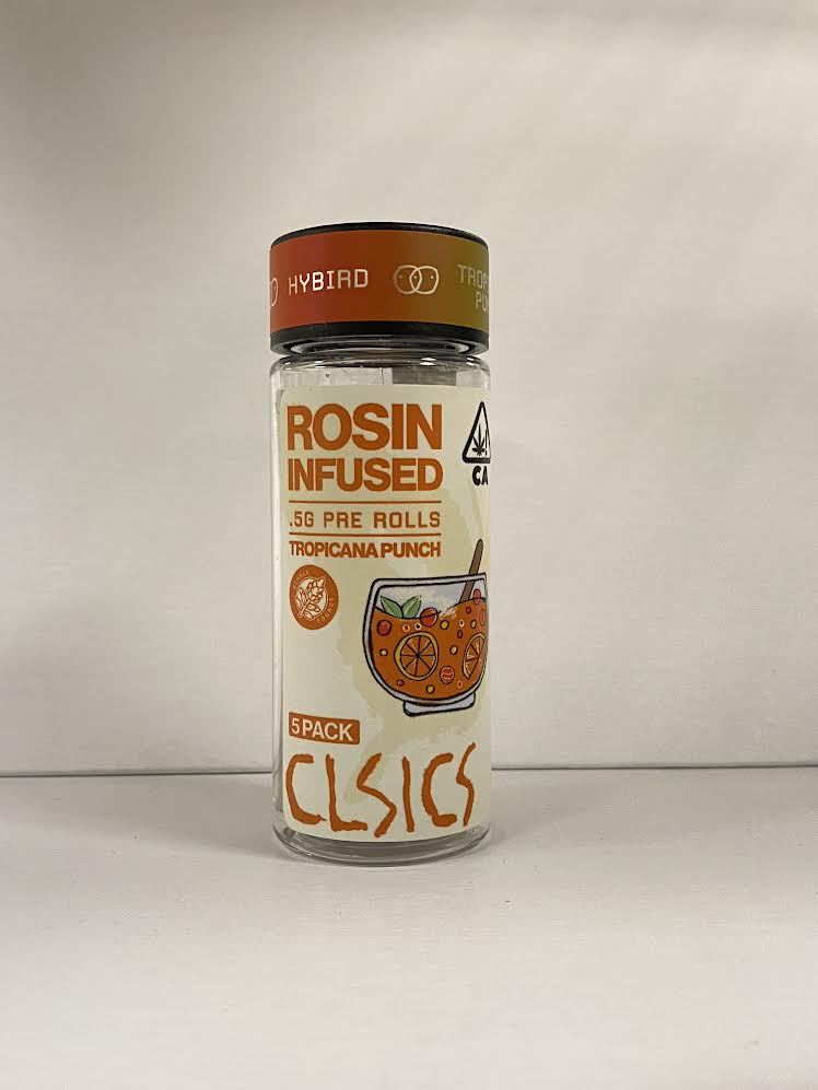 A photograph of CLSICS Rosin Preroll 0.5g Hybrid Tropicana Punch 5pk