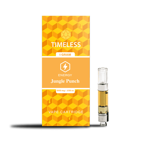 A photograph of Timeless Cartridge Energy 1g Sativa Jungle Punch