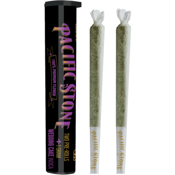 A photograph of Pacific Stone Preroll 0.5g Indica Wedding Cake 2-Pack 1.0g