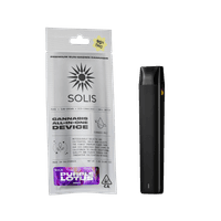 A photograph of Solis All-In-One Vape 1g Indica Purple Lotus