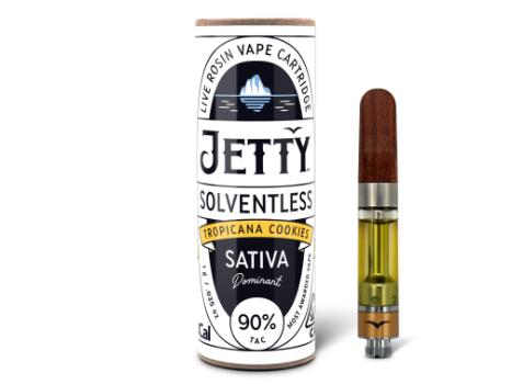 A photograph of Jetty Cartridge OCAL 1g Solventless Tropicana Cookies