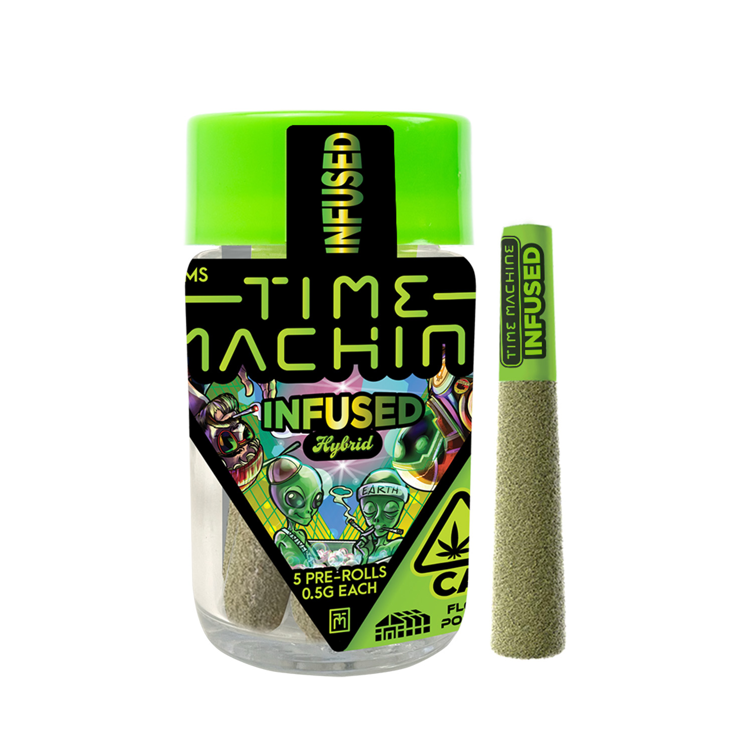 A photograph of Time Machine Infused Preroll 5pk Hybrid Orange Creamsicle