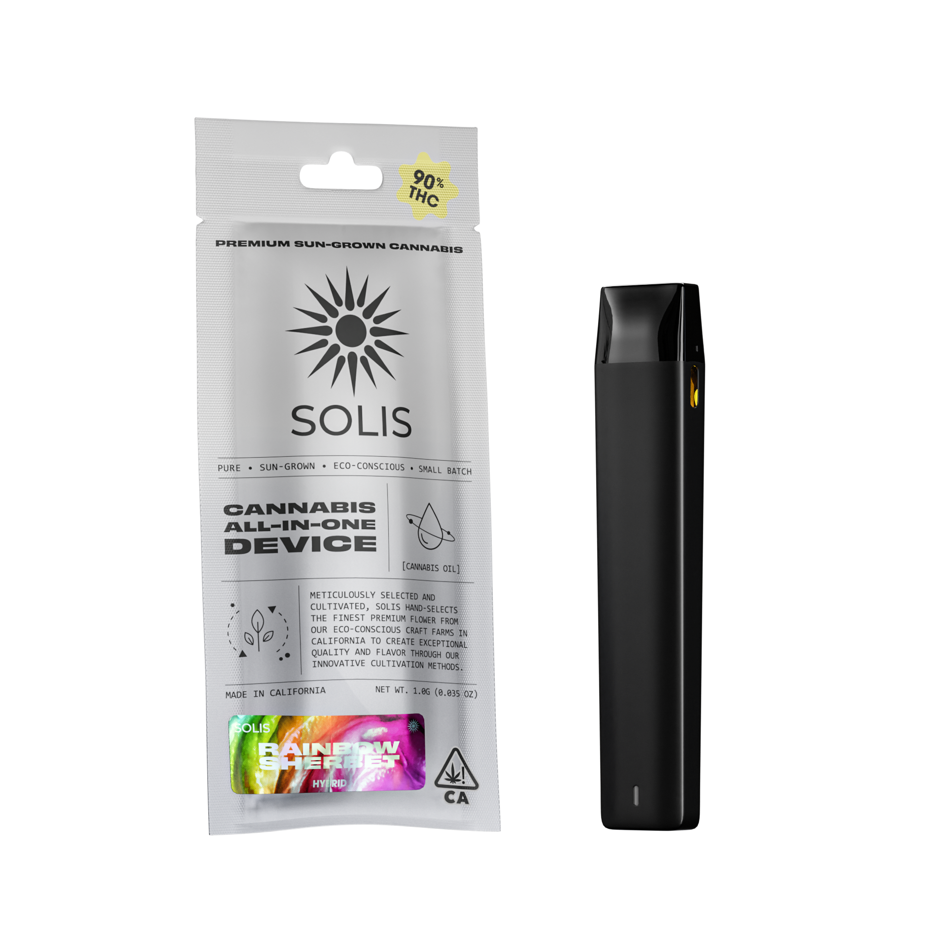 A photograph of Solis All-In-One Vape 1g Hybrid Rainbow Sherbet