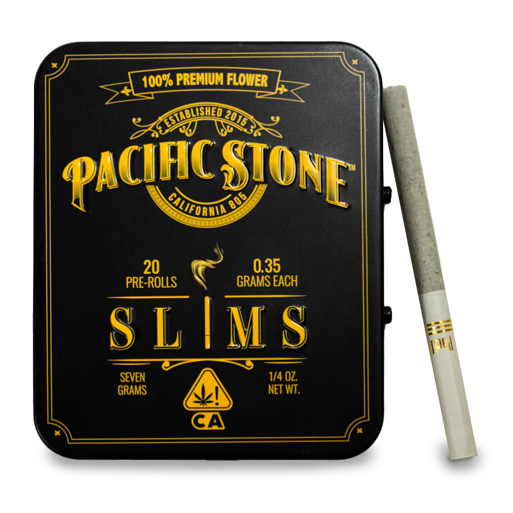 A photograph of Pacific Stone Slims 0.35g Indica GMO 20-Pack 7.0g