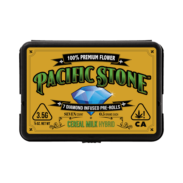 A photograph of Pacific Stone Diamond Infused Prerolls 0.5g Hybrid Cereal Milk 7-Pack 3.5g