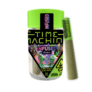 A photograph of Time Machine Infused Preroll 5pk Strawberry Kush