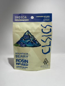 A photograph of CLSICS Live Rosin Gummies Indica Mountain Berry