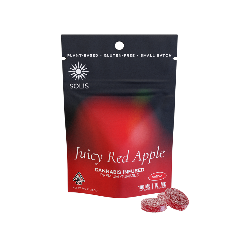 A photograph of Solis Gummies Sativa Juicy Red Apple 10pk