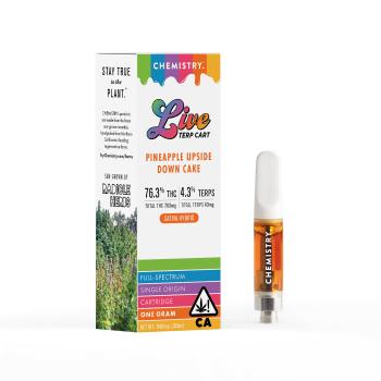 A photograph of Chemistry Live Terp Cartridge 1g Pineapple Upside Down Cake