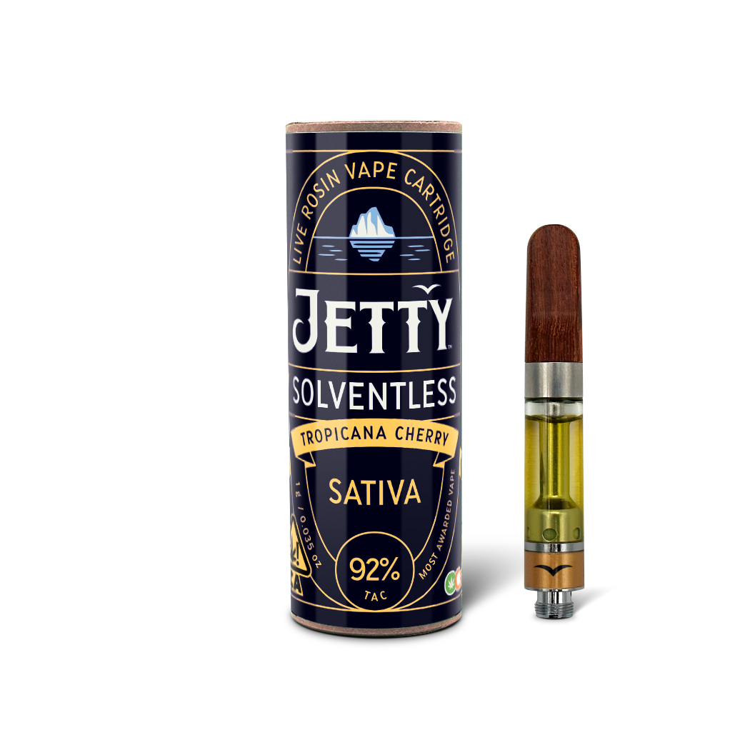 A photograph of Jetty Cartridge OCAL 1g Solventless Tropicana Cherry