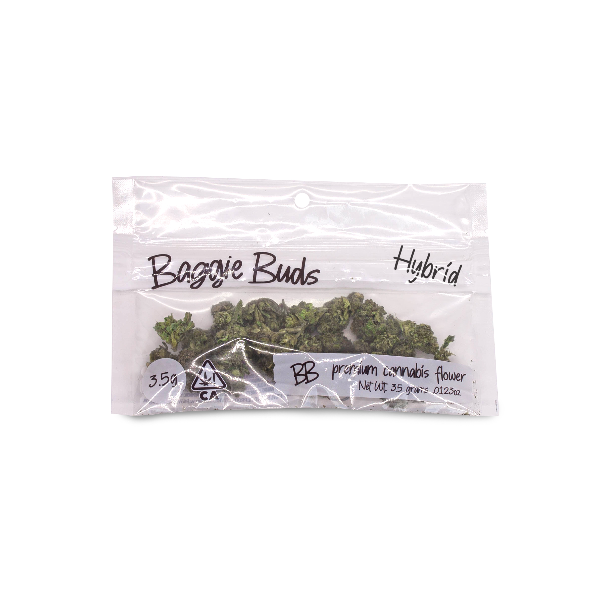 A photograph of Baggie Buds Flower 3.5g Hybrid Wedding Cake