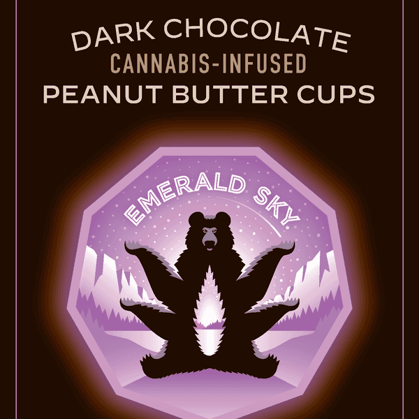 A photograph of Emerald Sky Peanut Butter Cups 10ct 100mg Indica Dark Chocolate