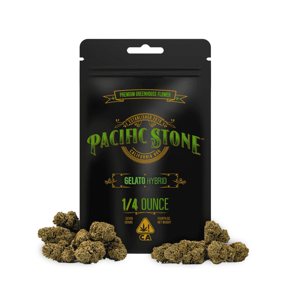 A photograph of Pacific Stone Flower 7.0g Pouch Hybrid Gelato