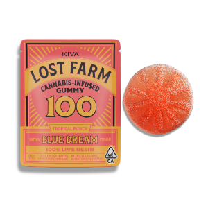 A photograph of Lost Farm One Piece Live Resin Gummies Tropical Punch Blue Dream
