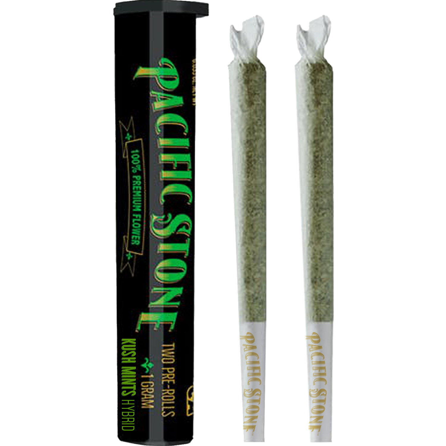 A photograph of Pacific Stone Preroll 0.5g Hybrid Kush Mints 2-Pack 1.0g