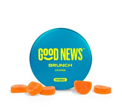 A photograph of Good News Sour Brunch Gummy 100mg, 10pc Tin